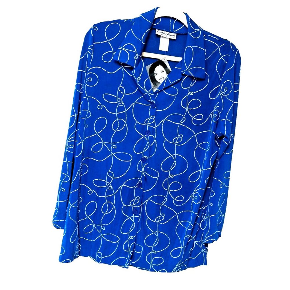 NWT Carolyn Strauss Jacket Topper Duster Women's L Blue Abstract‎ TRAVEL KNIT